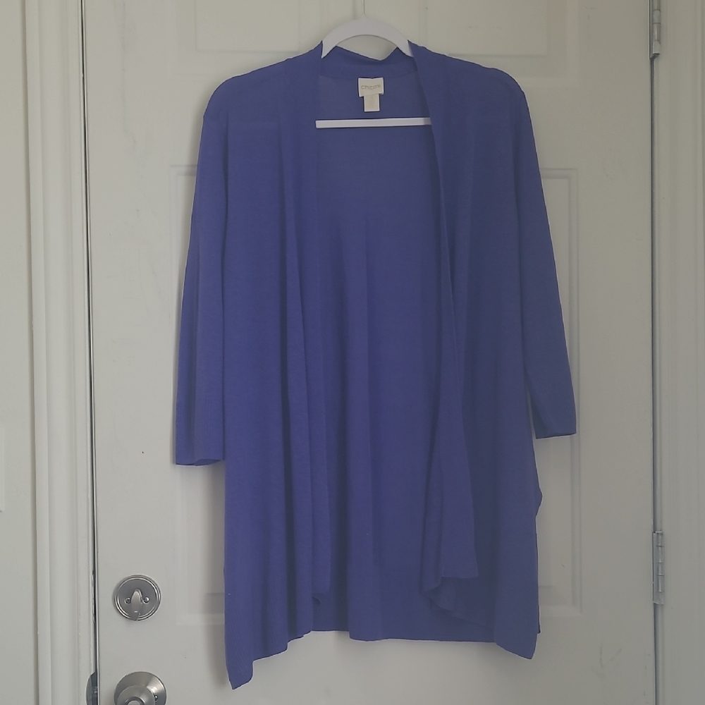 Chico's Vibrant Purple Linen Blend Open Cardigan Size 3 *
